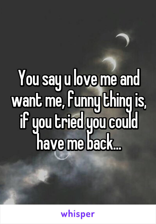 You say u love me and want me, funny thing is, if you tried you could have me back...