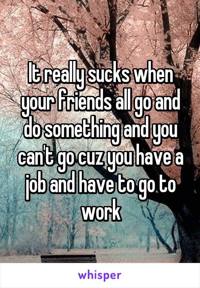 It really sucks when your friends all go and do something and you can't go cuz you have a job and have to go to work