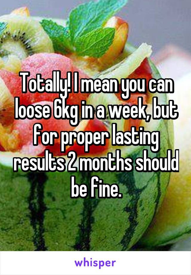 Totally! I mean you can loose 6kg in a week, but for proper lasting results 2 months should be fine.