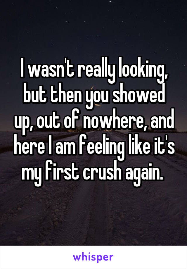 I wasn't really looking, but then you showed up, out of nowhere, and here I am feeling like it's my first crush again. 
