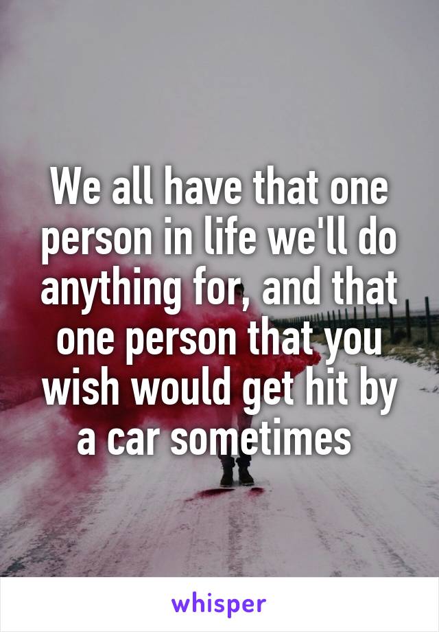 We all have that one person in life we'll do anything for, and that one person that you wish would get hit by a car sometimes 