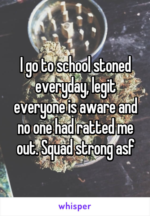 I go to school stoned everyday, legit everyone is aware and no one had ratted me out. Squad strong asf