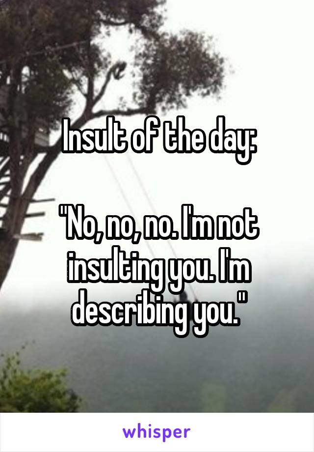 Insult of the day:

"No, no, no. I'm not insulting you. I'm describing you."