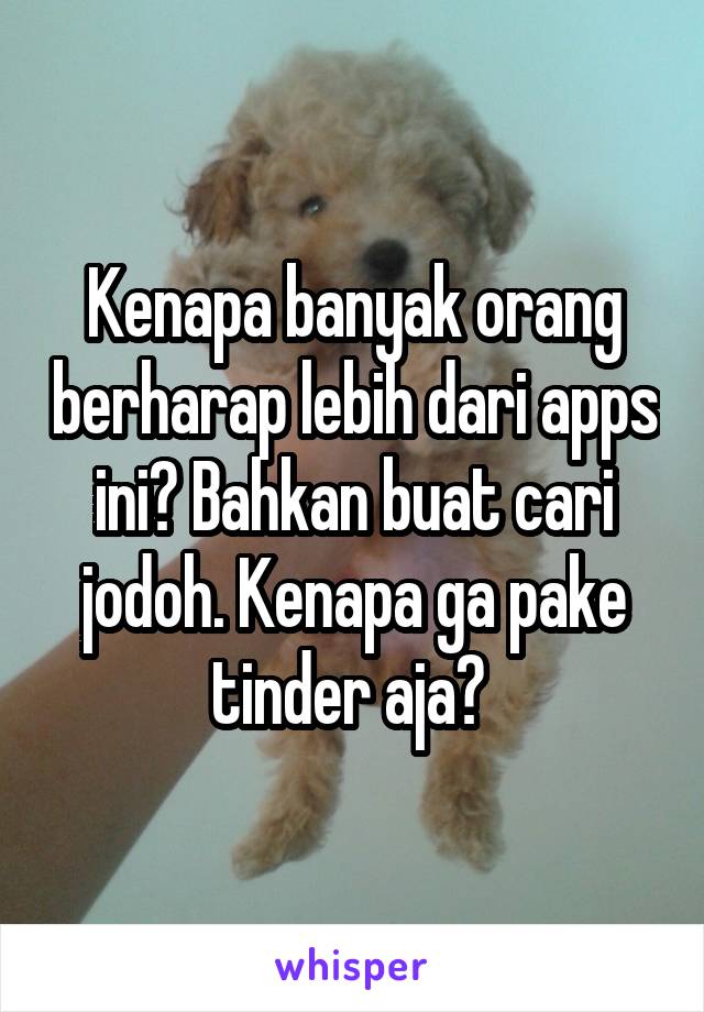 Kenapa banyak orang berharap lebih dari apps ini? Bahkan buat cari jodoh. Kenapa ga pake tinder aja? 