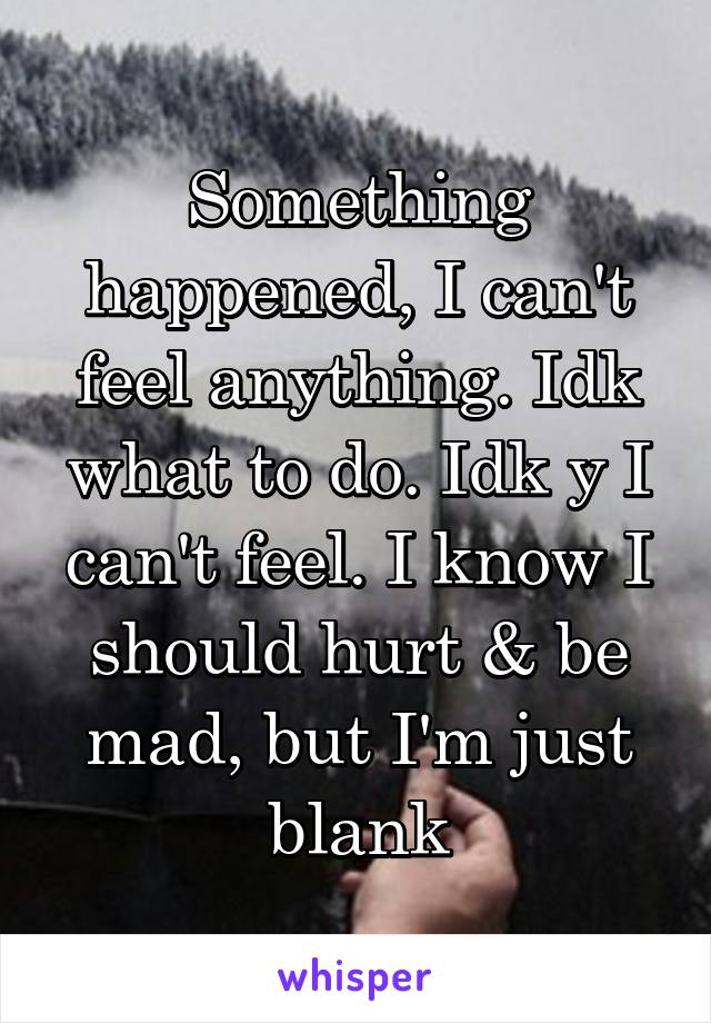 Something happened, I can't feel anything. Idk what to do. Idk y I can't feel. I know I should hurt & be mad, but I'm just blank