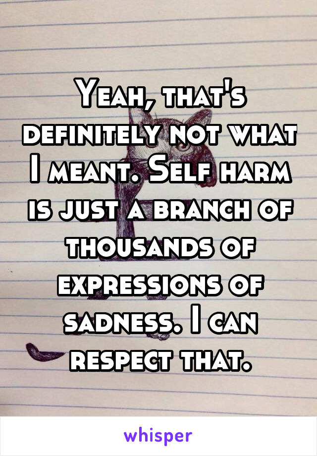 Yeah, that's definitely not what I meant. Self harm is just a branch of thousands of expressions of sadness. I can respect that.