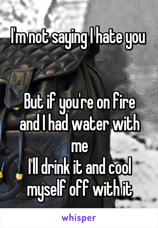 I'm not saying I hate you 


But if you're on fire and I had water with me
I'll drink it and cool myself off with it