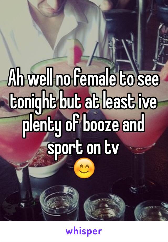 Ah well no female to see tonight but at least ive plenty of booze and sport on tv
😊