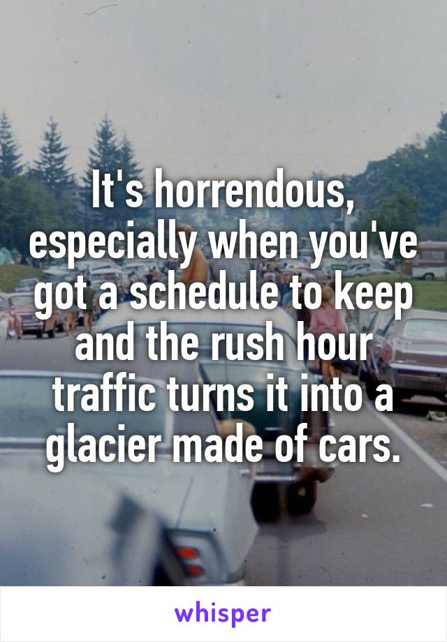 It's horrendous, especially when you've got a schedule to keep and the rush hour traffic turns it into a glacier made of cars.