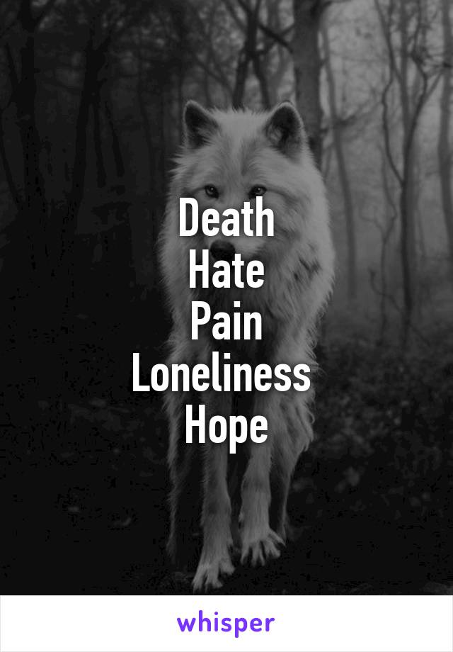 Death
Hate
Pain
Loneliness 
Hope