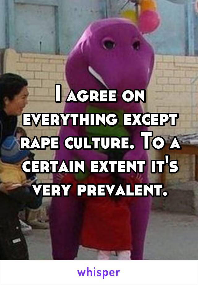 I agree on everything except rape culture. To a certain extent it's very prevalent.
