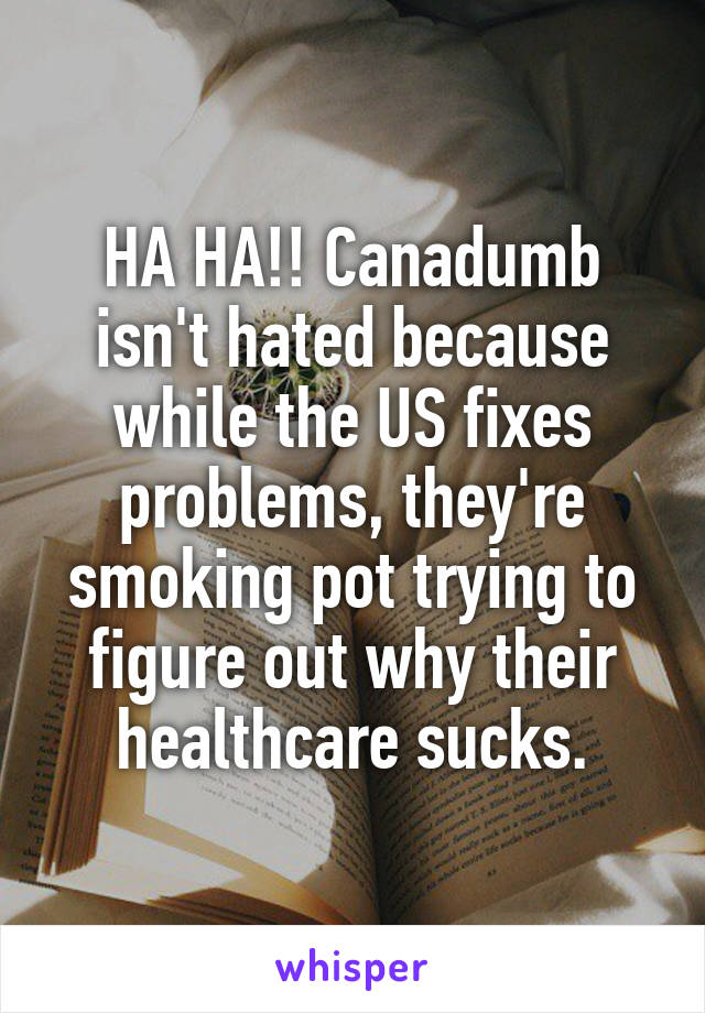 HA HA!! Canadumb isn't hated because while the US fixes problems, they're smoking pot trying to figure out why their healthcare sucks.