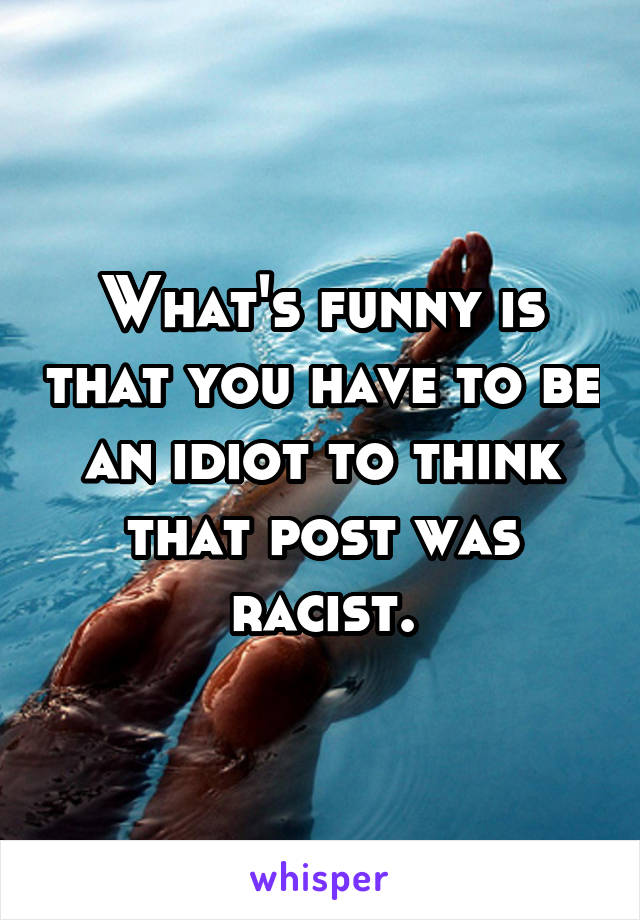 What's funny is that you have to be an idiot to think that post was racist.