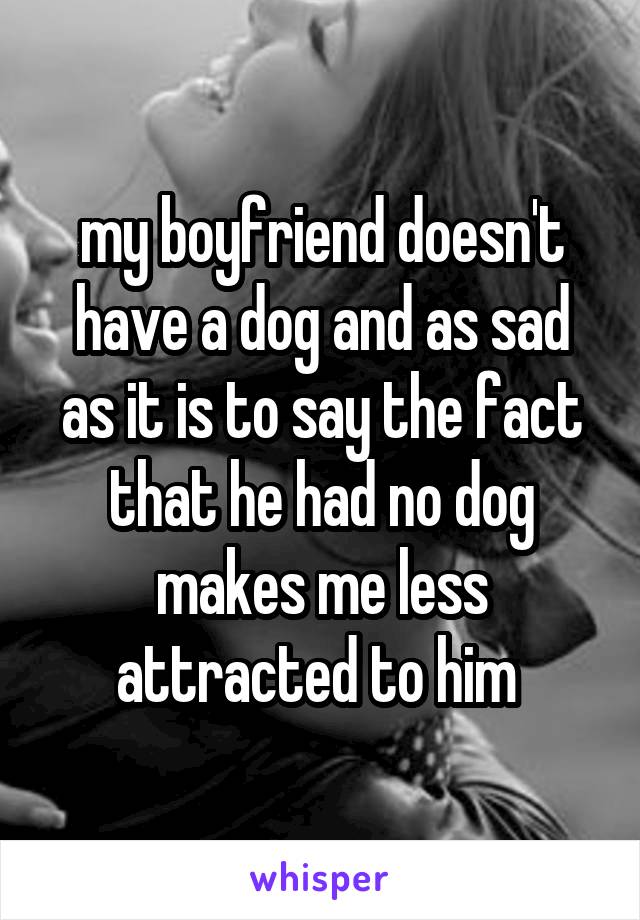 my boyfriend doesn't have a dog and as sad as it is to say the fact that he had no dog makes me less attracted to him 