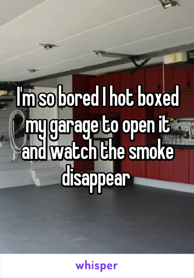 I'm so bored I hot boxed my garage to open it and watch the smoke disappear 