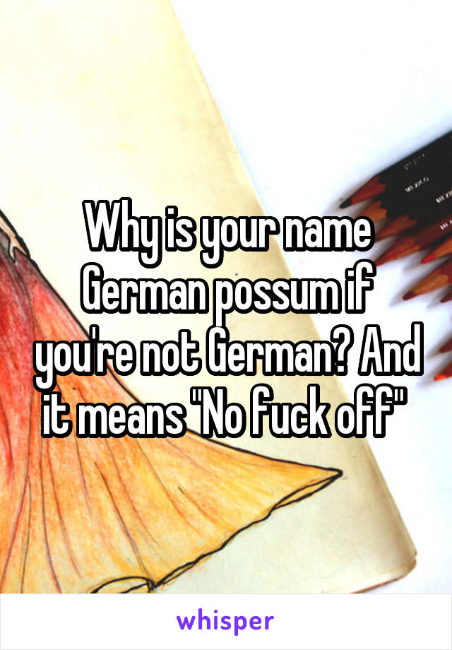 Why is your name German possum if you're not German? And it means "No fuck off" 