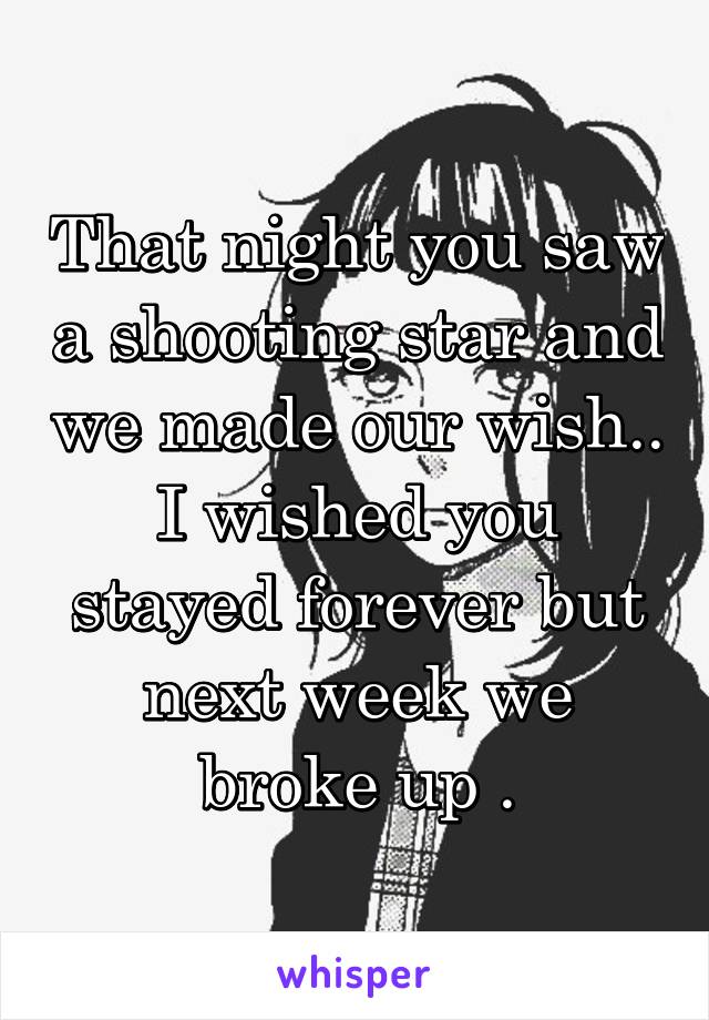 That night you saw a shooting star and we made our wish.. I wished you stayed forever but next week we broke up .