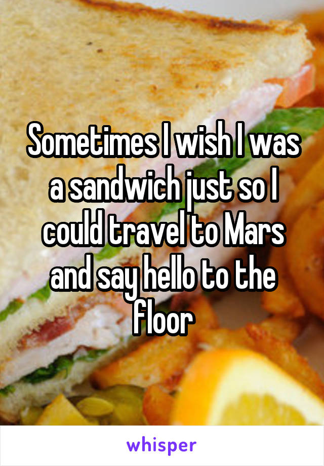 Sometimes I wish I was a sandwich just so I could travel to Mars and say hello to the floor