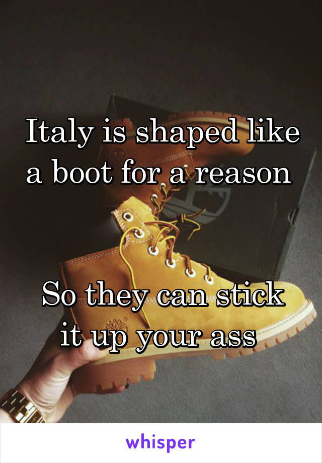 Italy is shaped like a boot for a reason 


So they can stick it up your ass 