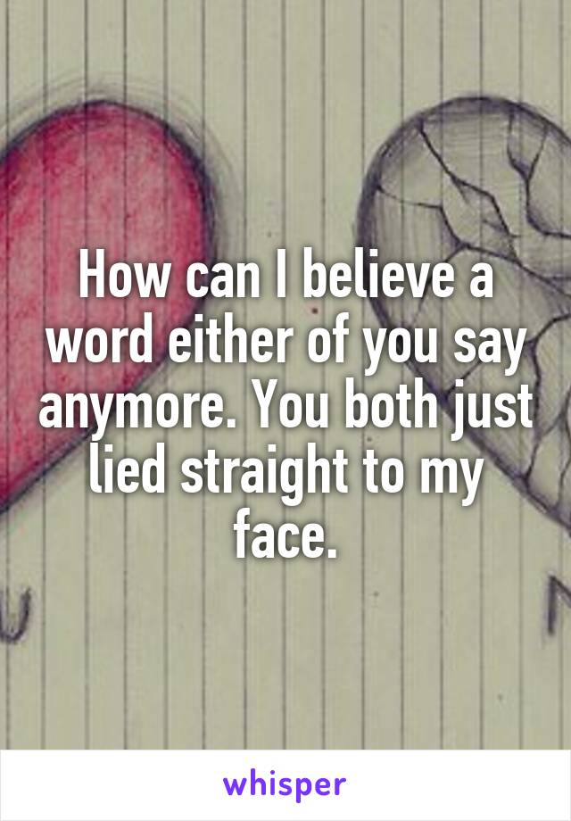 How can I believe a word either of you say anymore. You both just lied straight to my face.