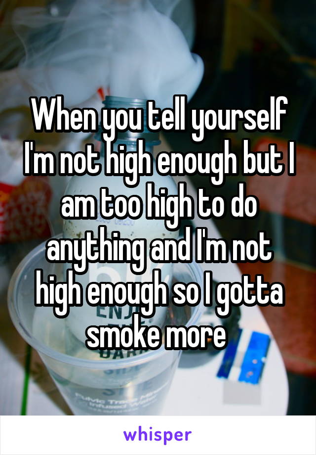 When you tell yourself I'm not high enough but I am too high to do anything and I'm not high enough so I gotta smoke more 