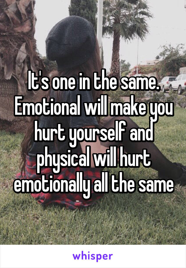 It's one in the same. Emotional will make you hurt yourself and physical will hurt emotionally all the same