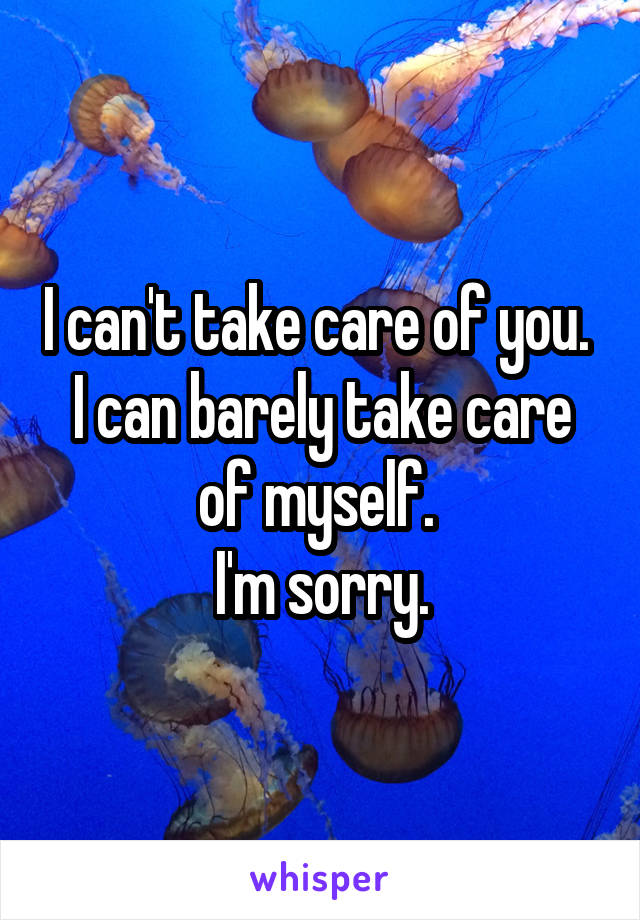 I can't take care of you. 
I can barely take care of myself. 
I'm sorry.