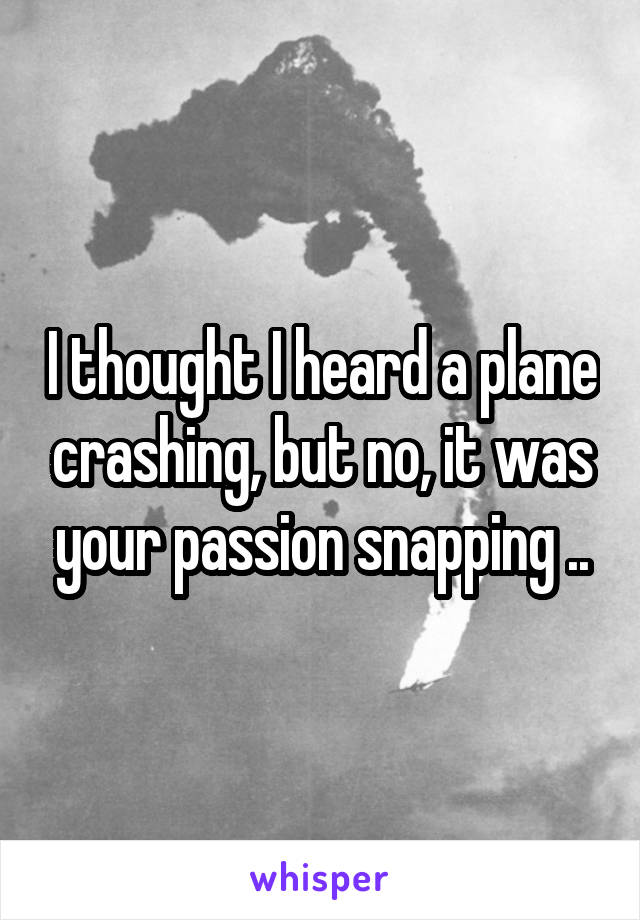 I thought I heard a plane crashing, but no, it was your passion snapping ..
