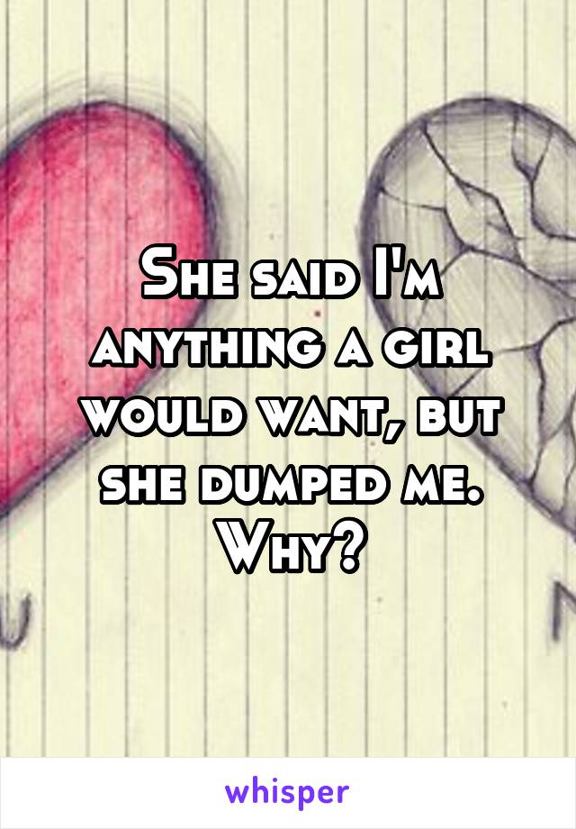 She said I'm anything a girl would want, but she dumped me. Why?