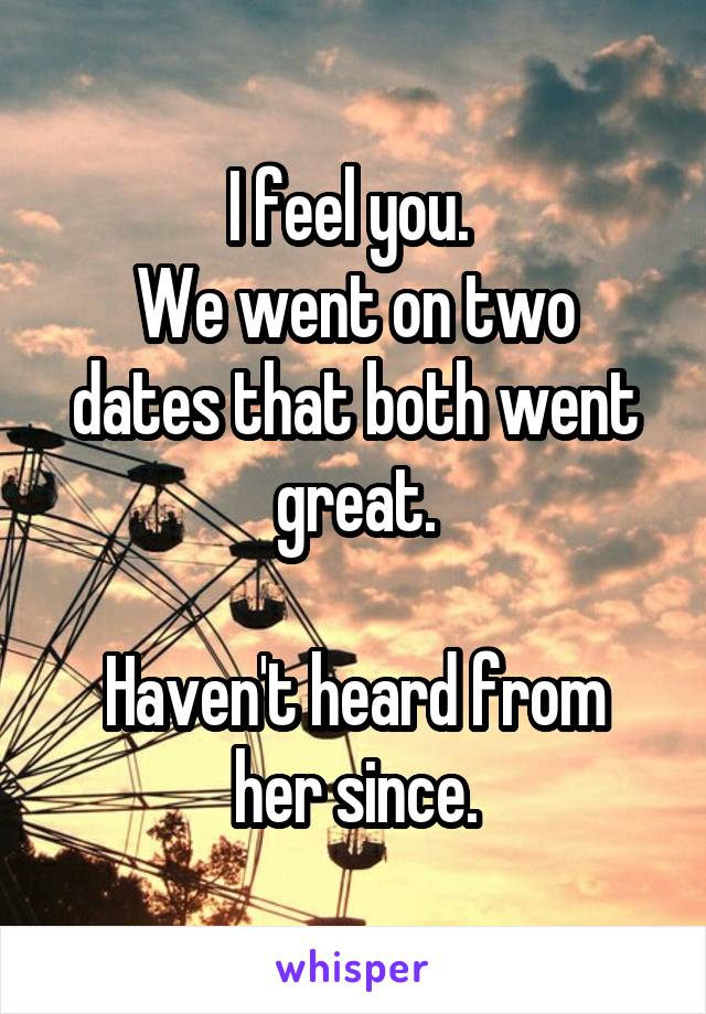 I feel you. 
We went on two dates that both went great.

Haven't heard from her since.