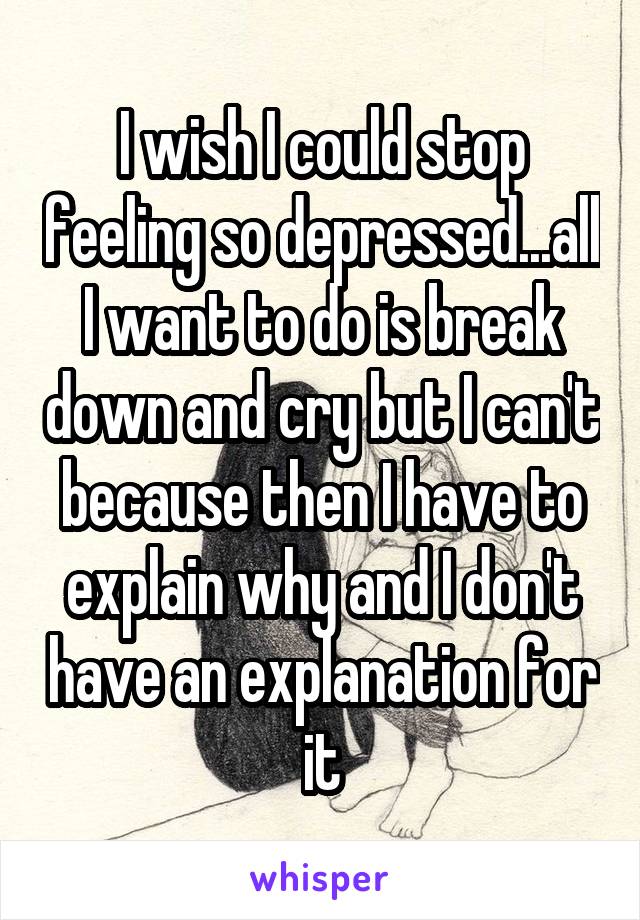 I wish I could stop feeling so depressed...all I want to do is break down and cry but I can't because then I have to explain why and I don't have an explanation for it