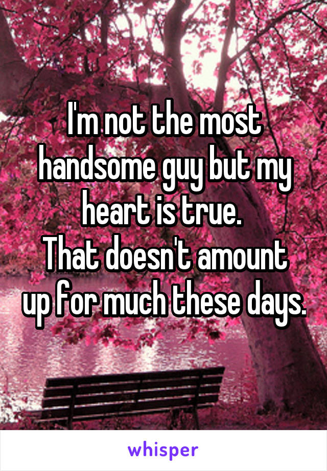 I'm not the most handsome guy but my heart is true. 
That doesn't amount up for much these days. 