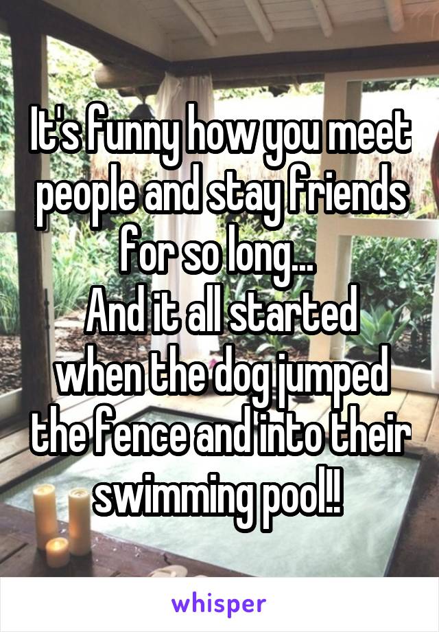 It's funny how you meet people and stay friends for so long... 
And it all started when the dog jumped the fence and into their swimming pool!! 