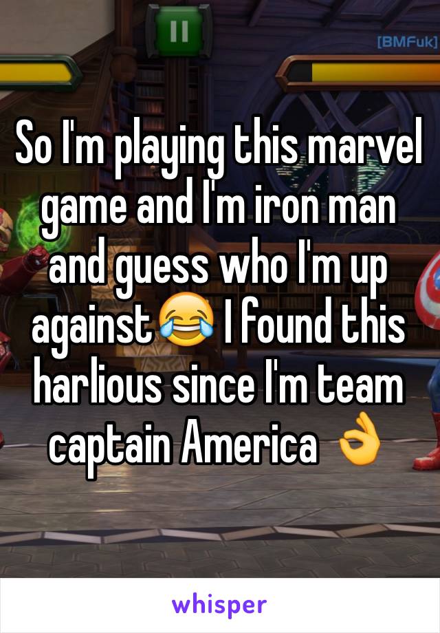 So I'm playing this marvel game and I'm iron man and guess who I'm up against😂 I found this harlious since I'm team captain America 👌