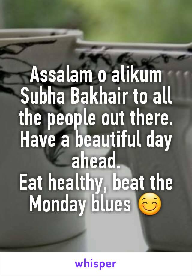 Assalam o alikum
Subha Bakhair to all the people out there.
Have a beautiful day ahead.
Eat healthy, beat the Monday blues 😊