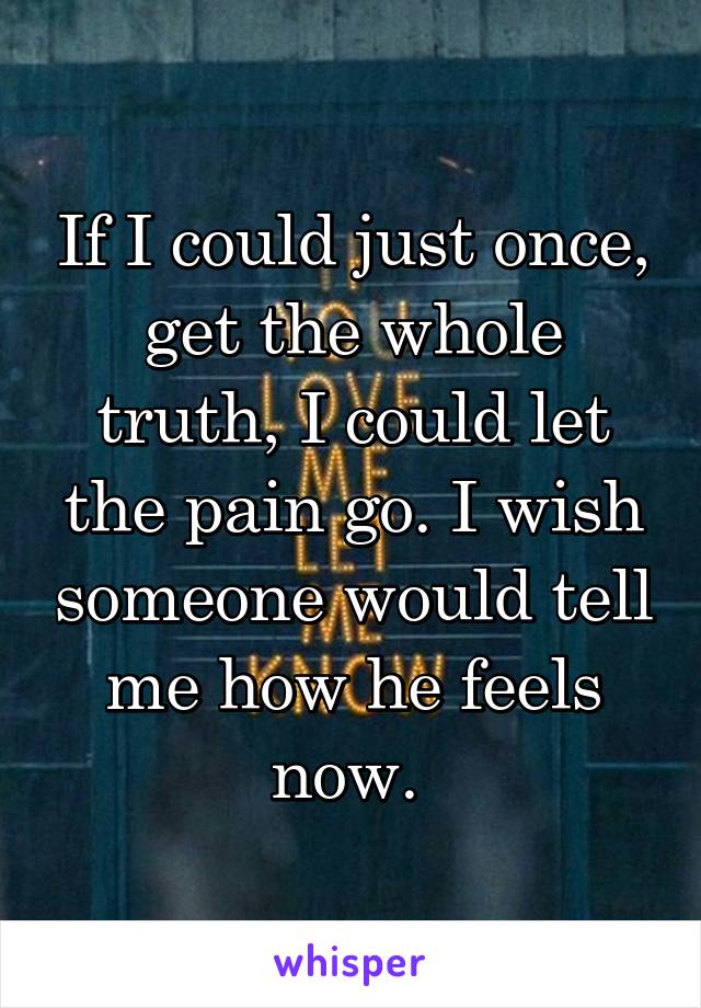 If I could just once, get the whole truth, I could let the pain go. I wish someone would tell me how he feels now. 