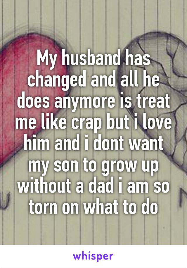 My husband has changed and all he does anymore is treat me like crap but i love him and i dont want my son to grow up without a dad i am so torn on what to do