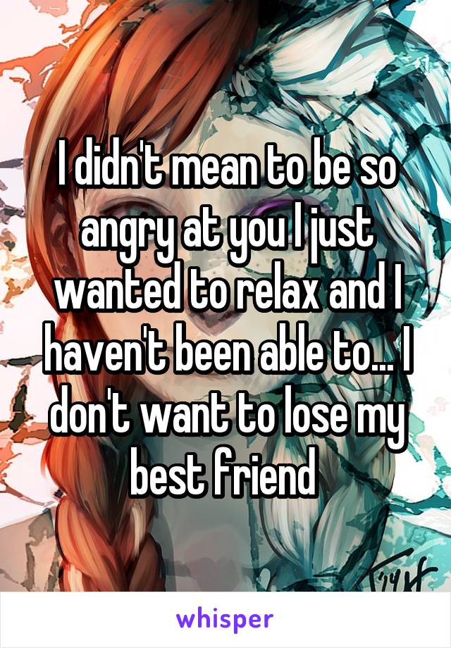 I didn't mean to be so angry at you I just wanted to relax and I haven't been able to... I don't want to lose my best friend 