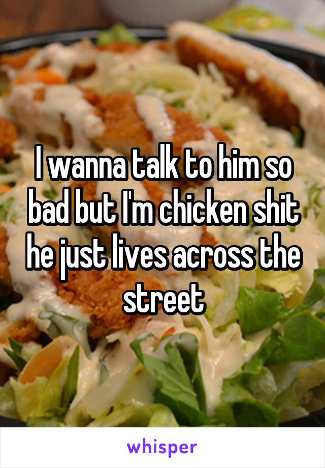 I wanna talk to him so bad but I'm chicken shit he just lives across the street