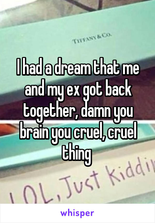 I had a dream that me and my ex got back together, damn you brain you cruel, cruel thing 