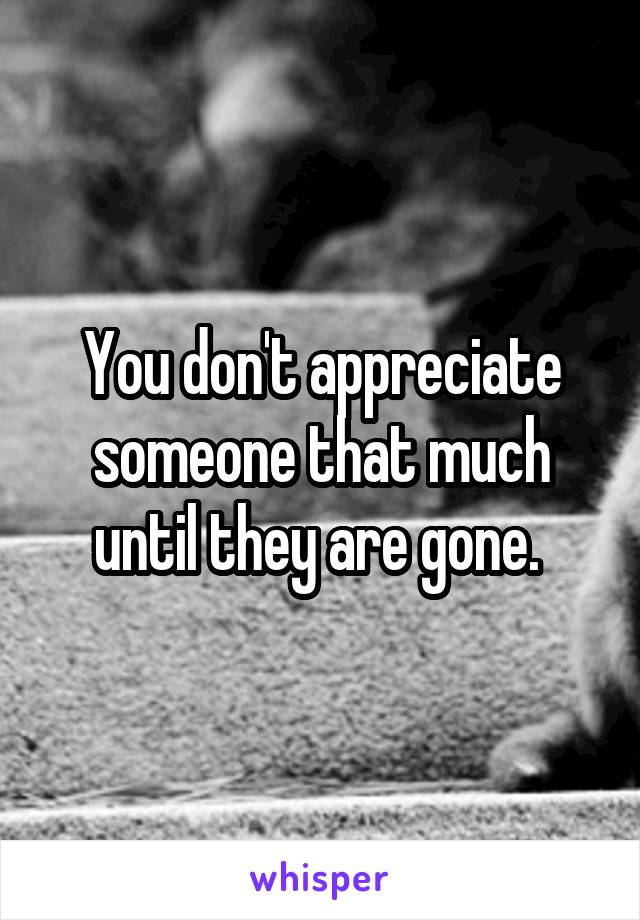 You don't appreciate someone that much until they are gone. 