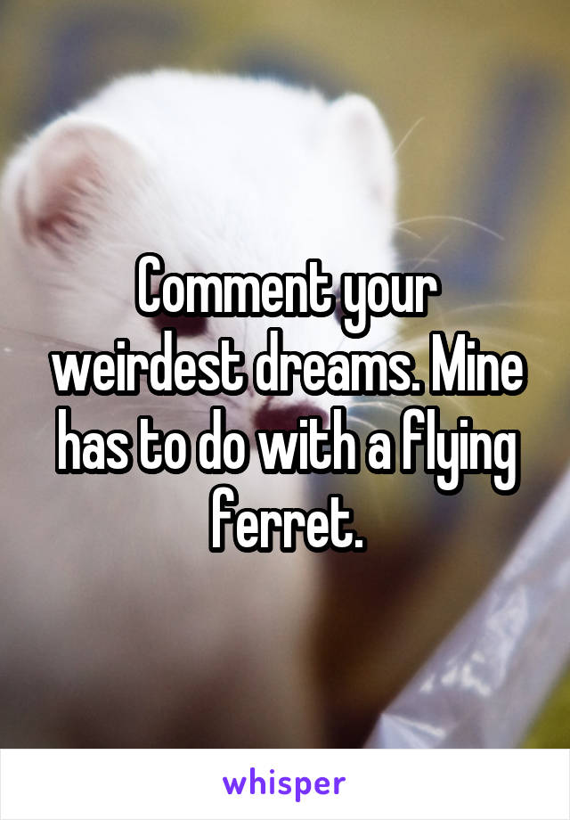 Comment your weirdest dreams. Mine has to do with a flying ferret.