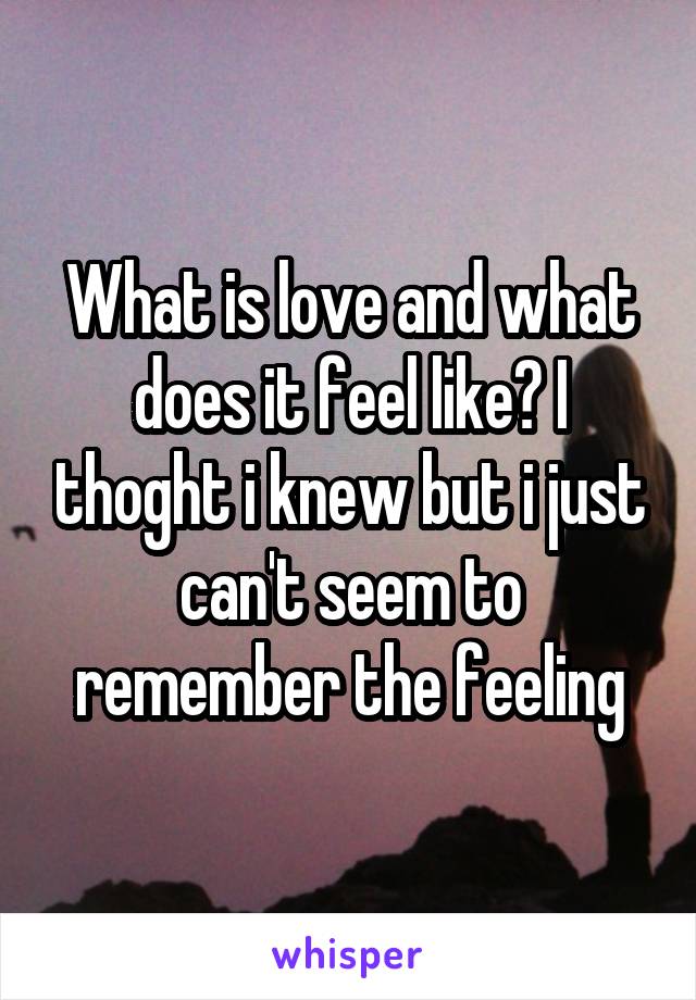 What is love and what does it feel like? I thoght i knew but i just can't seem to remember the feeling