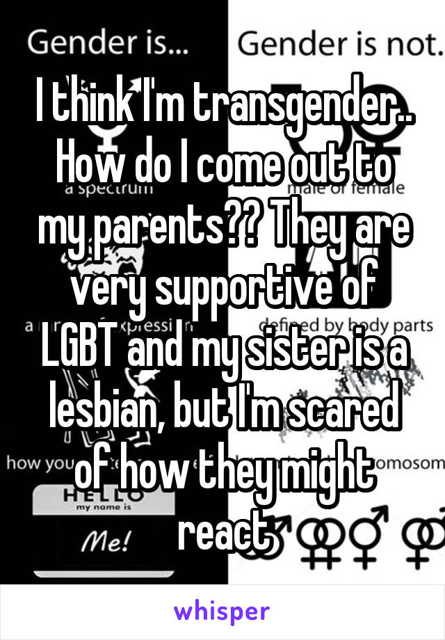 I think I'm transgender.. How do I come out to my parents?? They are very supportive of LGBT and my sister is a lesbian, but I'm scared of how they might react