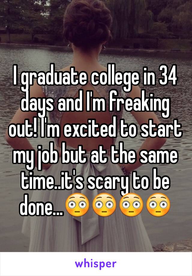 I graduate college in 34 days and I'm freaking out! I'm excited to start my job but at the same time..it's scary to be done...😳😳😳😳