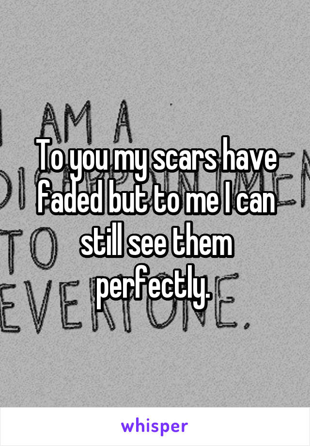 To you my scars have faded but to me I can still see them perfectly. 