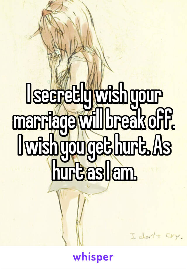 I secretly wish your marriage will break off. I wish you get hurt. As hurt as I am.