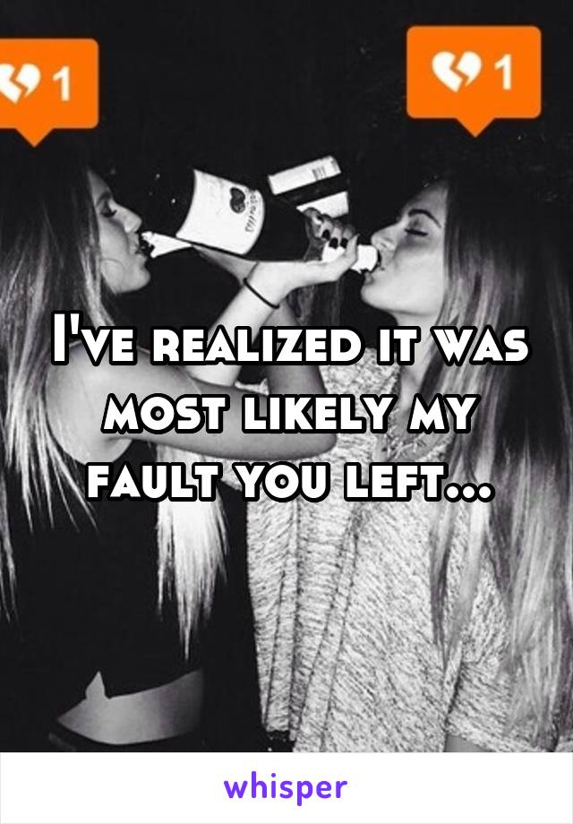 I've realized it was most likely my fault you left...