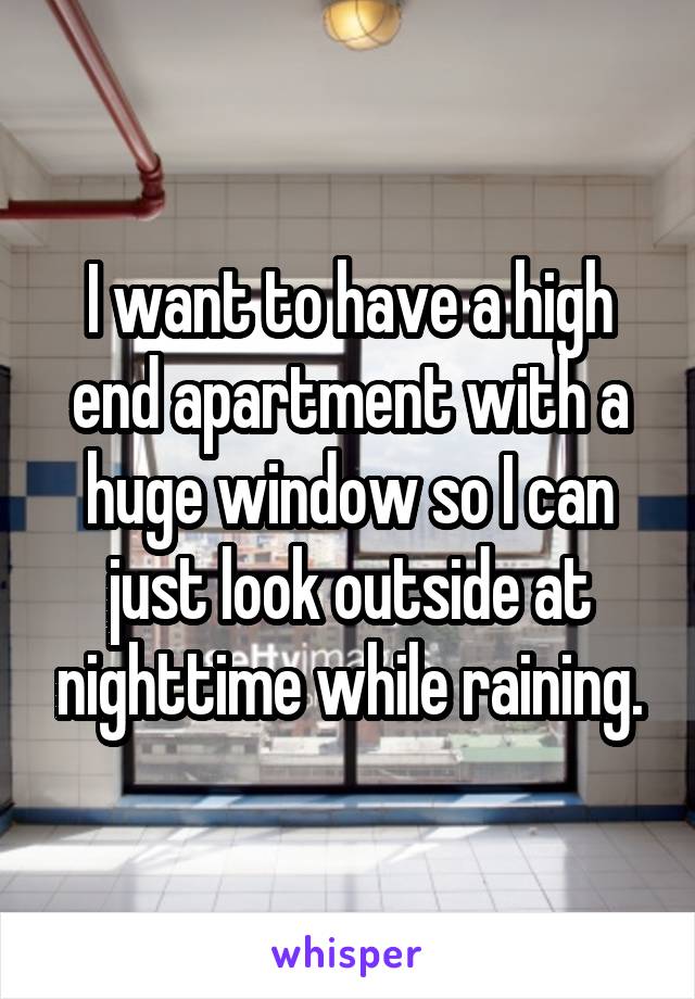 I want to have a high end apartment with a huge window so I can just look outside at nighttime while raining.