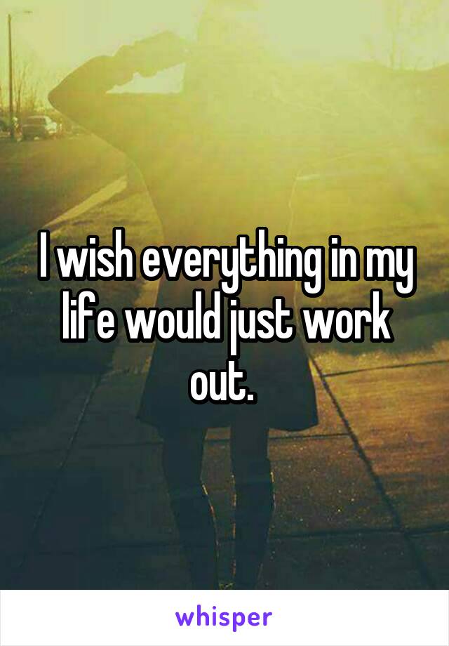 I wish everything in my life would just work out. 